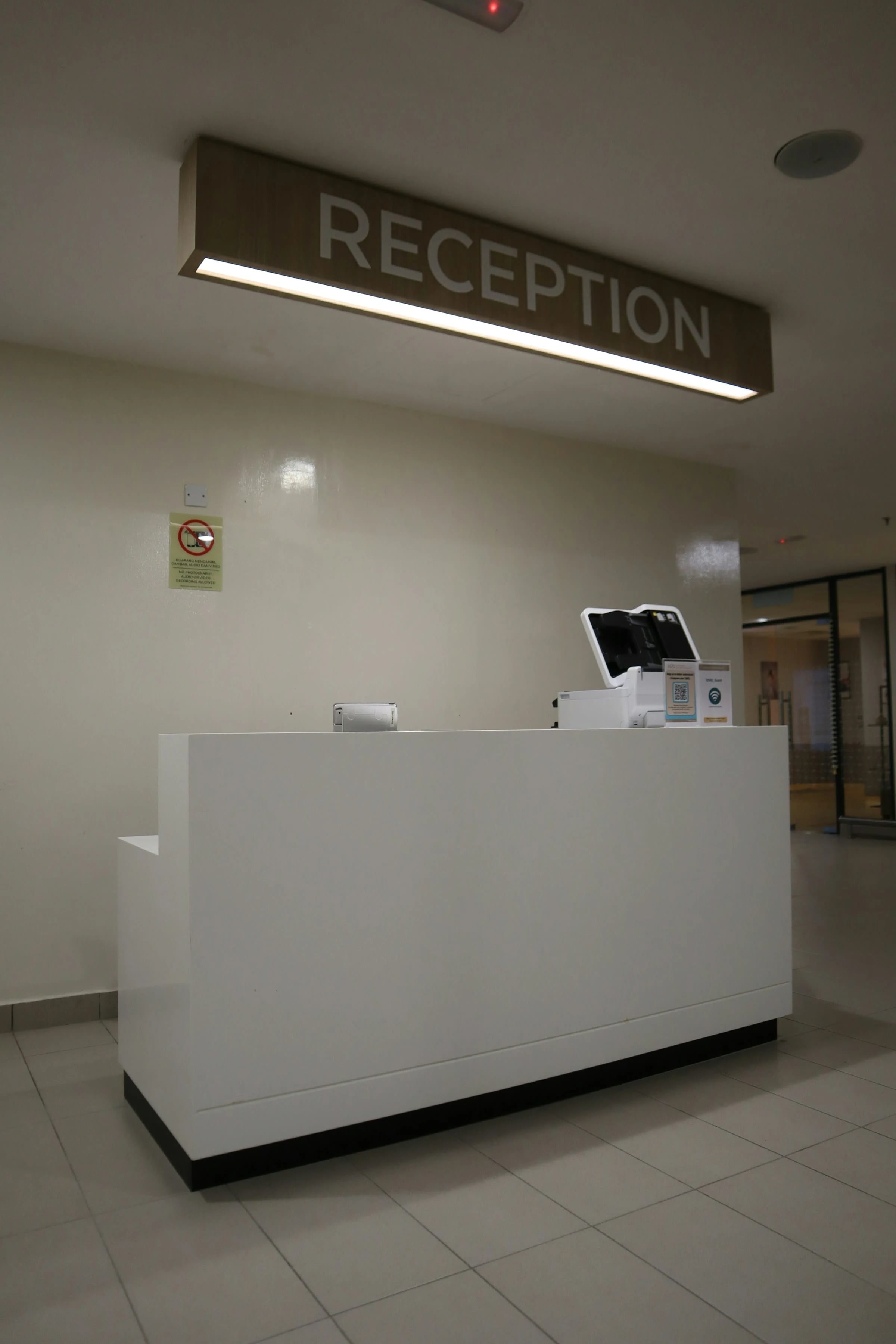 Modern reception desk in a patient waiting area